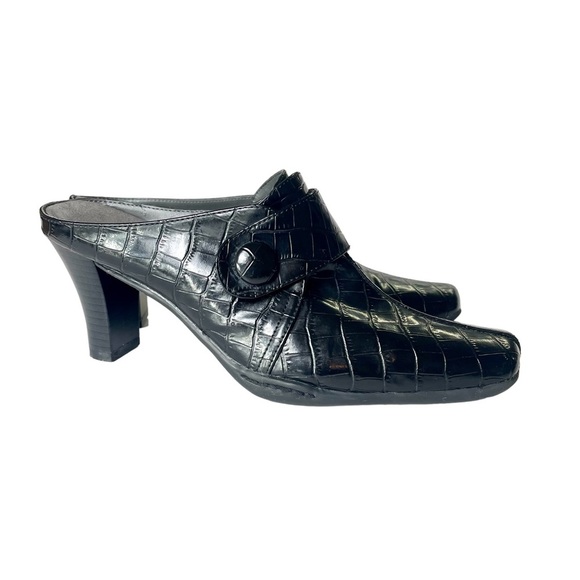 A2 by Aerosoles “Cintennial” Faux Croc print 3”Heeled Slides Black Size 7.5M - Picture 5 of 11